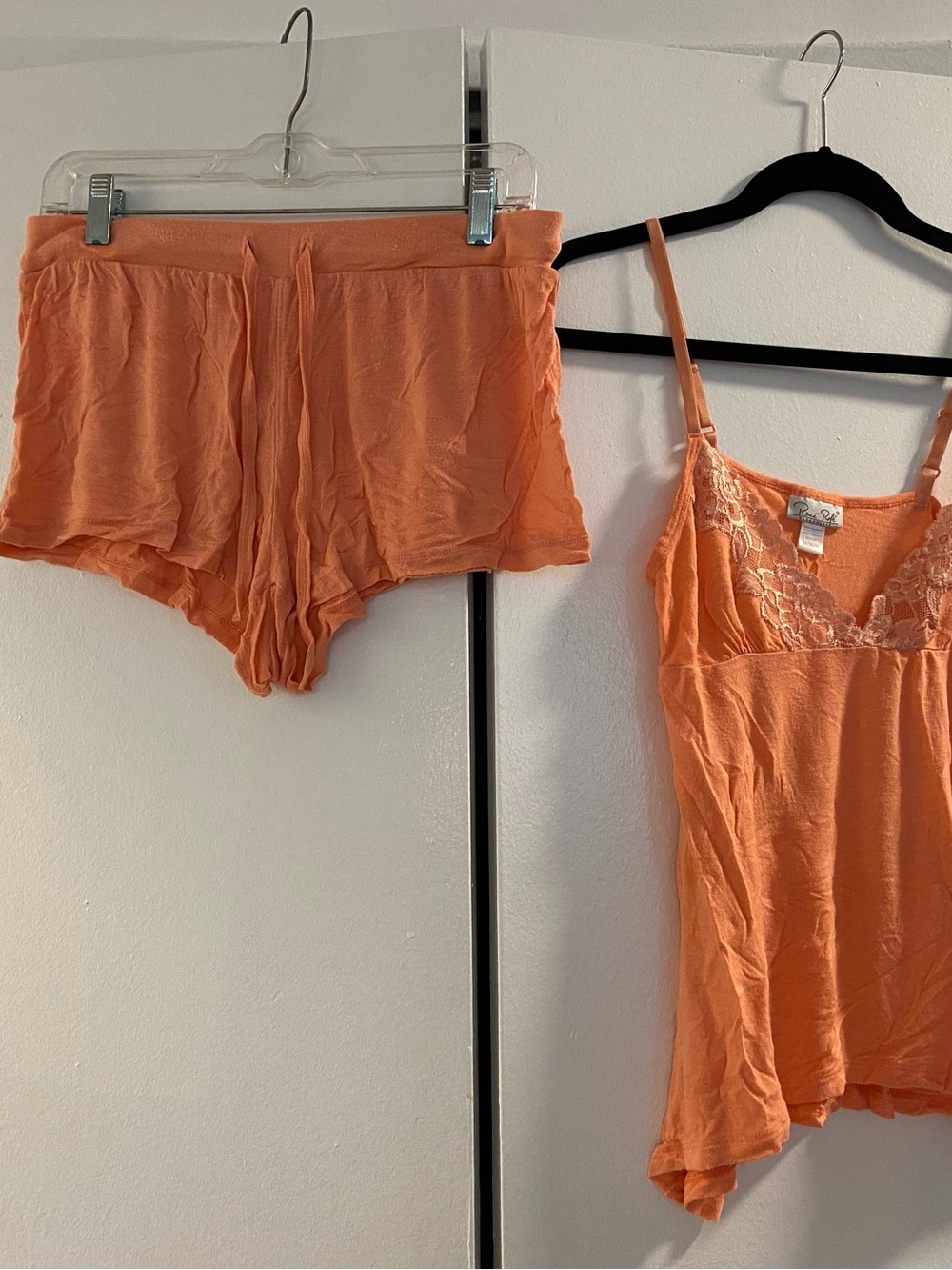 Lace-Trim Coral Camisole & Drawstring Short Sleep Set